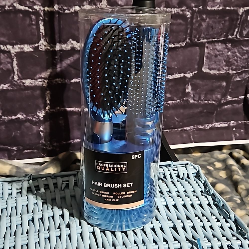 Professional 🎁 Quality 5 pc Hair Brush Set in Royal Blue includes stand